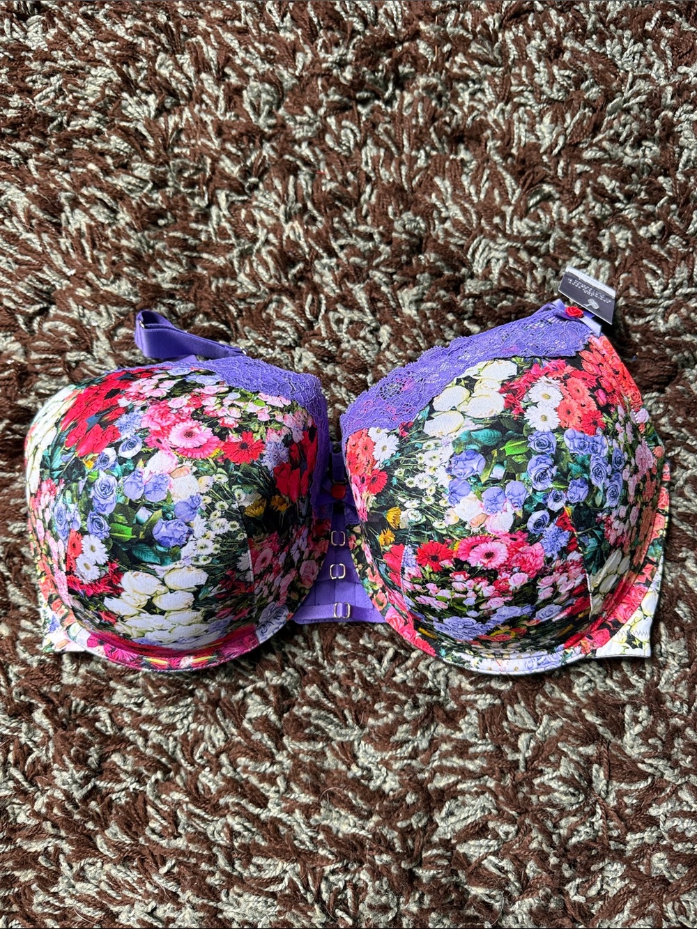 Cacique Multicolor Floral Lace Push-Up Bra with Purple Accents